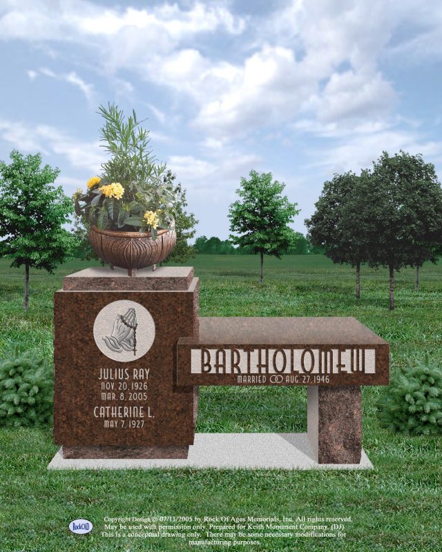 Bartholomew Bench Tombstone with Praying Hands and Rosary Beads