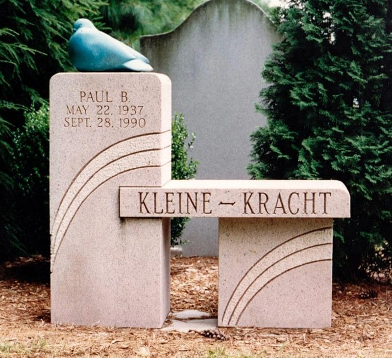 Kleine Kracht Pink Granite Bench Monument with Bronze Bird