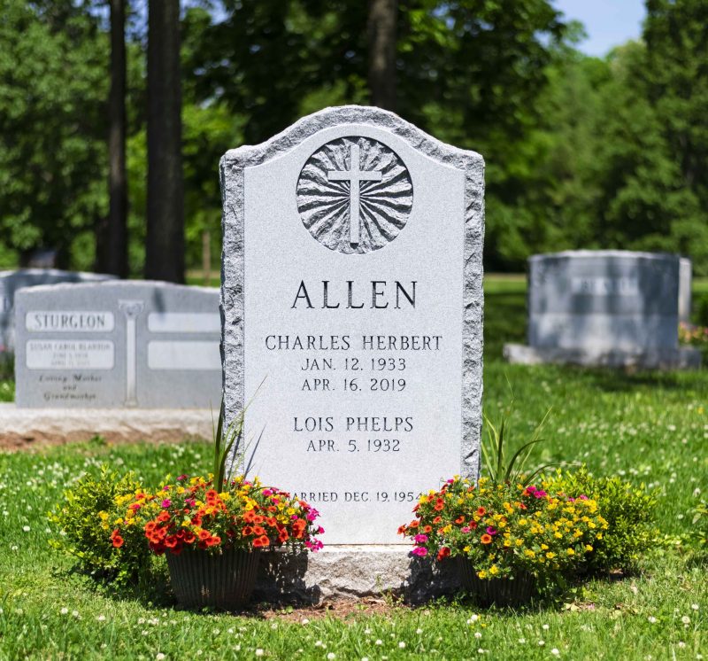 Allen Headstone with Beautiful Cross in Starburst Carving Design