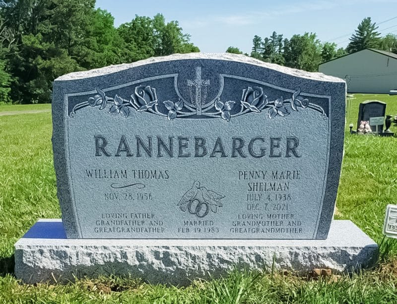 Rannebarger Headstone with Dove and Double Wedding Ring Carvings