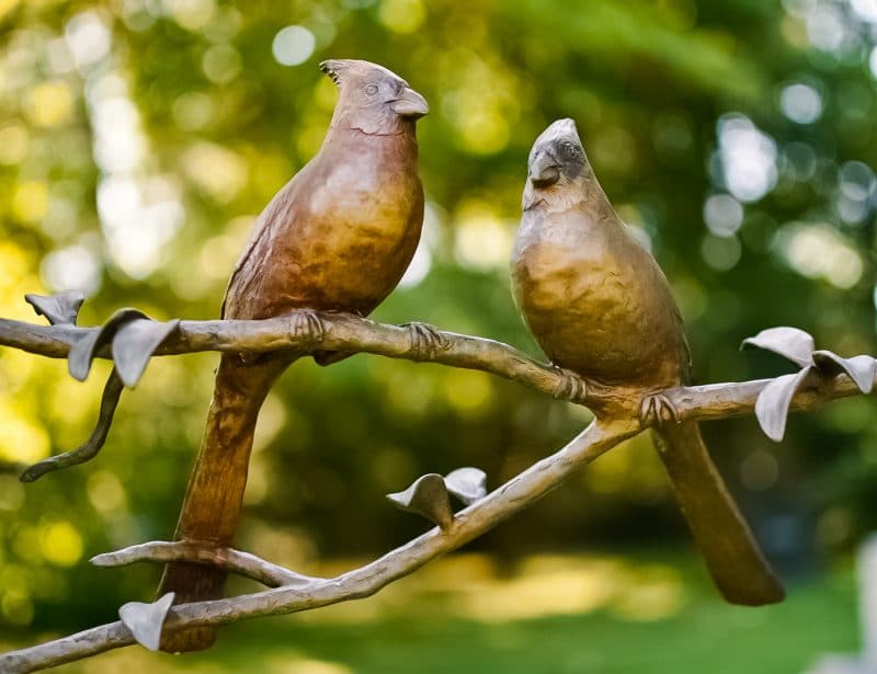 Bronze Art Two Cardinals Sitting on a Branch