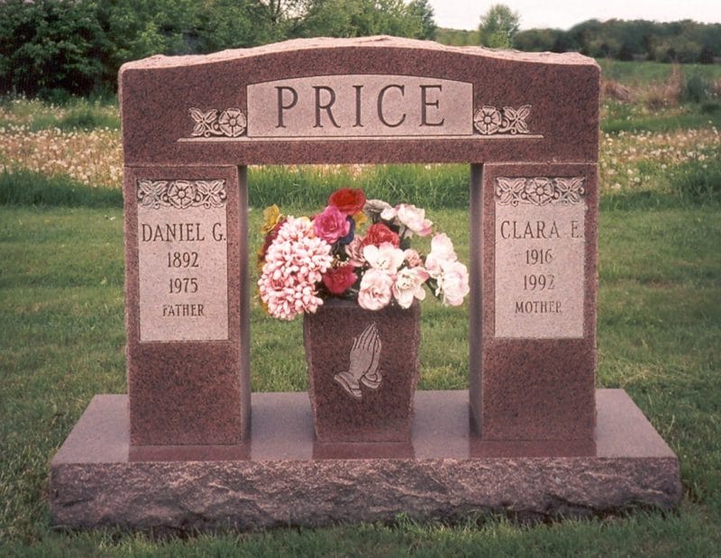 Price Red Granite Vase with Praying Hands Carving